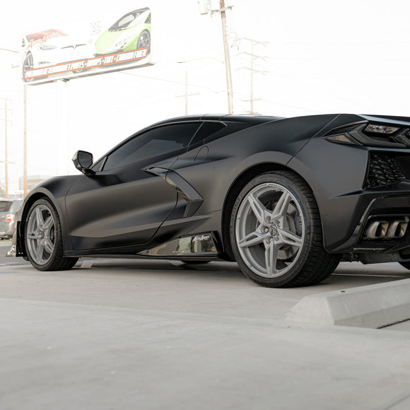 2020-2024 Corvette C8 Stingray Evo Style Side Skirts Gloss Black Pair