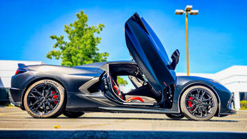@john.nk__ Chevrolet Corvette C8 with Vertical Doors, Inc. factory-direct Lambo door conversion kit installed; part numbers VDCCHEVYCORC820 and VDCCHEVYCORC823Z06; compatible with 1LT, 2LT, 3LT, Z51, Stingray, Z06, and E-Ray; vertical opening doors shown; Corvette C8 vertical doors, lambo doors, scissor doors, butterfly doors, wing door conversion