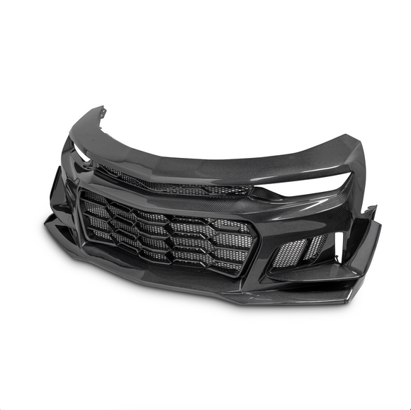 2019-2025 Chevy Camaro SS RS LT Black Panther ZL1 1LE 1PC Full Gloss Carbon Fiber Track Package Front Bumper Conversion for RS Headlights