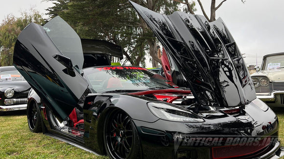 Chevrolet Corvette C6 2005-2013 Lambo Door Conversion Kit by Vertical Doors Inc. VDCCHEVYCORC60508, Corvette c6, Chevrolet, Chevy, Corvette, vette, C6, Z06, ZR1, GrandSport, widebody, lambo doors, vertical doors, door conversion, scissor doors, butterfly doors, wing doors,