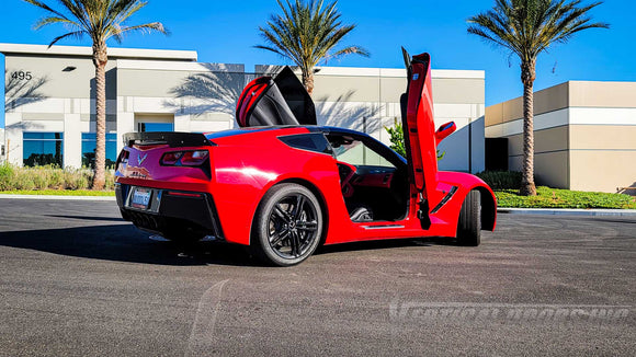 Chevrolet Corvette C7 2014-2019 Lambo Door Conversion Kit by Vertical Doors Inc., vette, Corvette, Chevy,  VDCCHEVYCORC714, lambo doors, vertical doors, door conversion, scissor doors, butterfly doors, wing doors,