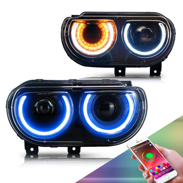 2008-2014 Dodge Challenger RGB Color Change OEM Replica Headlights Projector LED Lights - 0