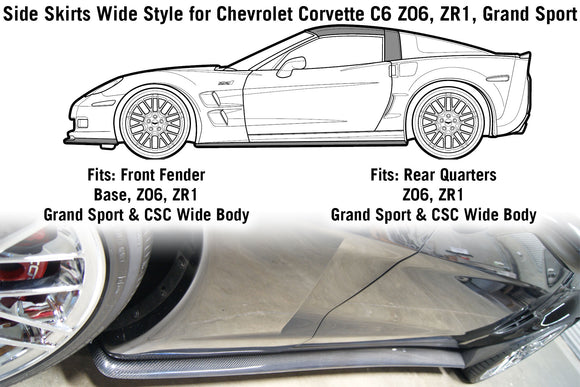Side Skirts Wide Style for Chevrolet Corvette C6 Z06, ZR1, Grand Sport, and Wide Body by CSC